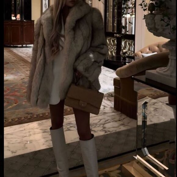 Dennis basso gray faux fur coat